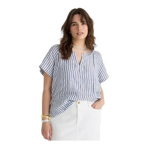 J crew Flutter-sleeve linen V-neck top in stripe